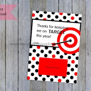 Printable target gift card, target bullseye giftcard holder, teacher gift, target tag, teacher thank you, teacher appreciation, bullseye