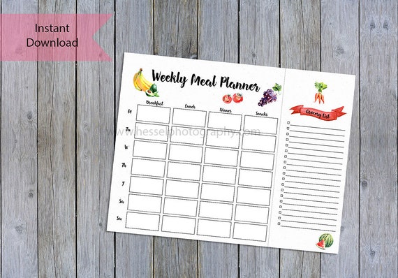 printable meal planner meal planning grocery list food etsy