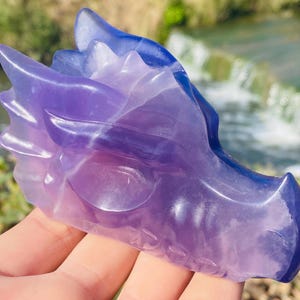 3.9&quot; Natural Purple Fluorite Quartz hand carved Dragon Crystal Dragon skull home decoration crystal gifts