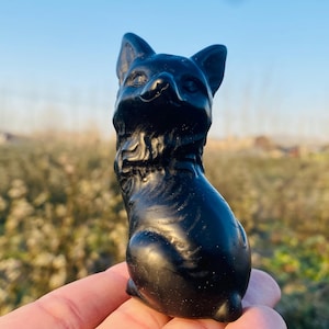 3.1inche Natural Obsidian crystal,hand carved Fox,Crystal Fox,home decoration,crystal gifts