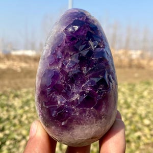 Natürliche Amethyst-Geode, handgeschnitztes Ei, Amethystquarz-Cluster, Hauptdekoration, Kristallgeschenke, Kristallenergie A-1