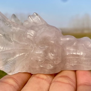3.1inche Natural Pink rose quartz,hand carved dragon,Pink rose crystal dragon skull,home decoration,crystal gifts,Crystal energy 1pc
