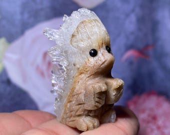 1.5inche Natural Clear Cluster crystal,hand carved Hedgehog,Hedgehog skull,home decoration,Crystal energy,crystal gifts