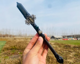 10,3" natuurlijk obsidiaan, met de hand gesneden obelisk, kristallen obelisk, kristallen toverstaf, woondecoratie, kristallen geschenken