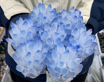 ブルーレインボーチタンクォーツクラスター、クリスタルポイント