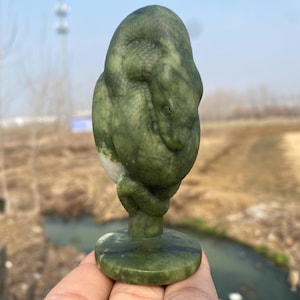 3.9inche Natural Green jade crystal,hand carved Snake,Green jade crystal Snake skull,home decoration,crystal gifts,Crystal energy