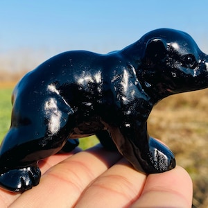 3.2inche Natural obsidian quartz,hand carved Polar Bear,obsidian crystal Bear,home decoration,crystal gifts