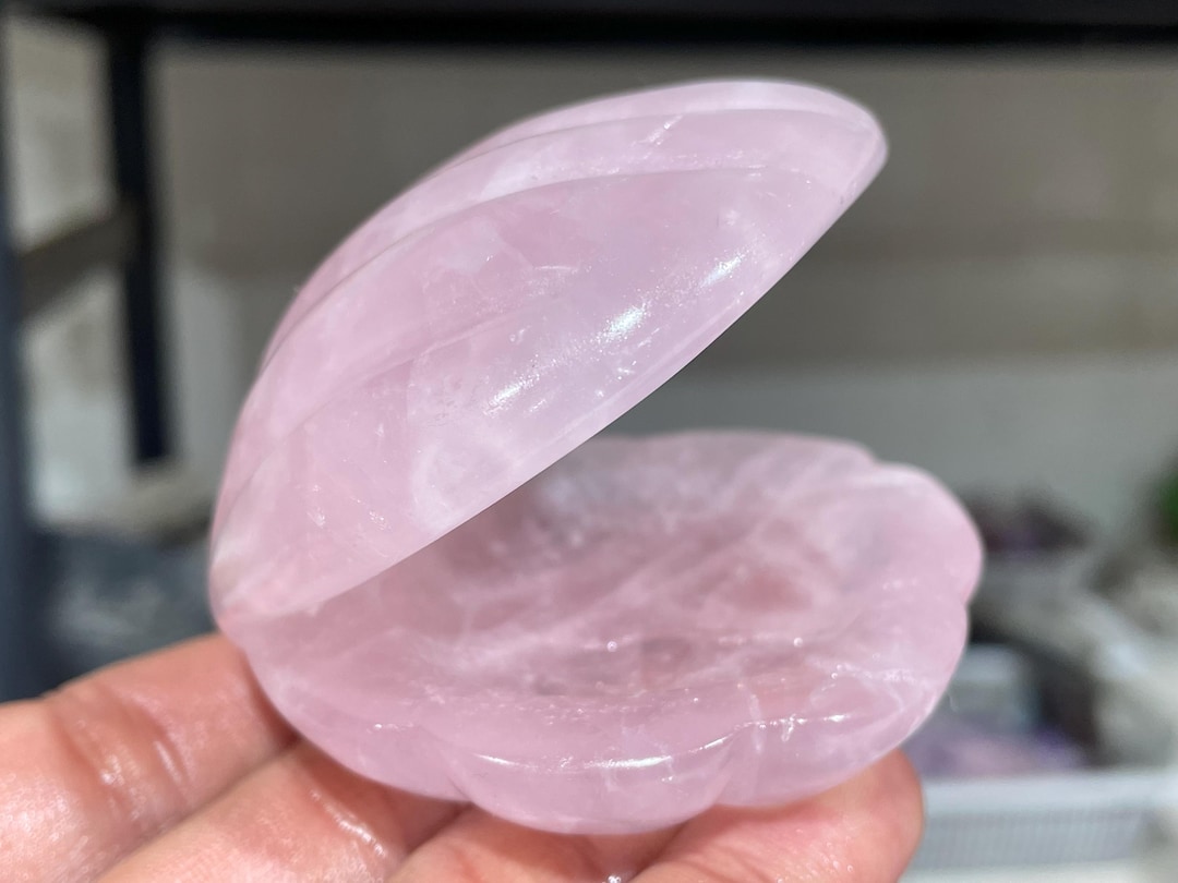 手彫りローズクォーツ貝殻：クリスタルホームデコレーション（2.95