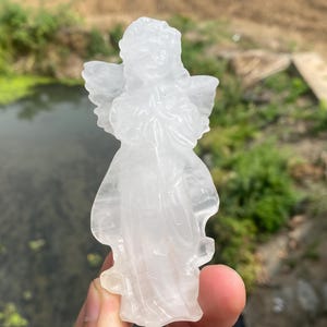 3.9inche Natural Clear crystal,hand carved,Clear crystal angel skull,home decoration,crystal gifts 1pc