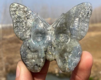 3.1inche Natural labradorite crystal,hand carved Butterfly,labradorite crystal Butterfly skull,home decoration,crystal gifts