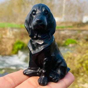 3inche Obsidian crystal stone hand carved Labrador crystal Dog home decoration crystal gifts