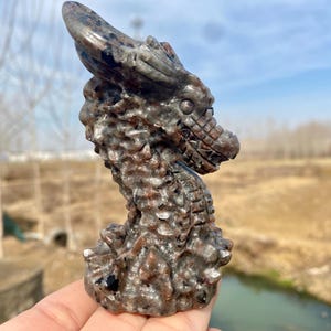 3.9inche Natural Yooperlite quartz,hand carved Dragon,Yooperlite crystal Dragon skull,home decoration,crystal gifts