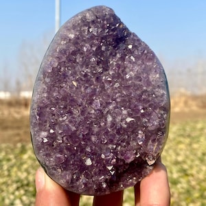 Natürliche Amethyst-Geode, handgeschnitztes Ei, Amethystquarz-Cluster, Hauptdekoration, Kristallgeschenke, Kristallenergie A-3