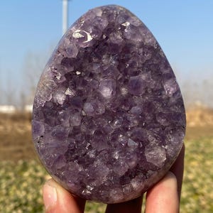 Natürliche Amethyst-Geode, handgeschnitztes Ei, Amethystquarz-Cluster, Hauptdekoration, Kristallgeschenke, Kristallenergie A-5