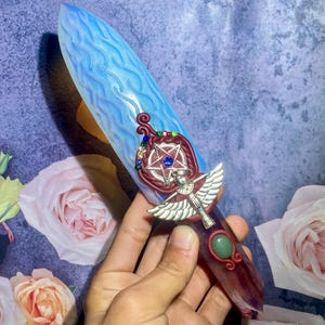 23cm Opal Kristall,hand geschnitztes Kristall Messer,Fluorit Kristall Obelisk Zauberstab,Wohndekoration,Kristall Geschenke 1Stk
