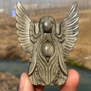 3.4inche Natural Gold obsidian crystal,hand carved Angel,Gold obsidian crystal Angel skull,home decoration,crystal gifts