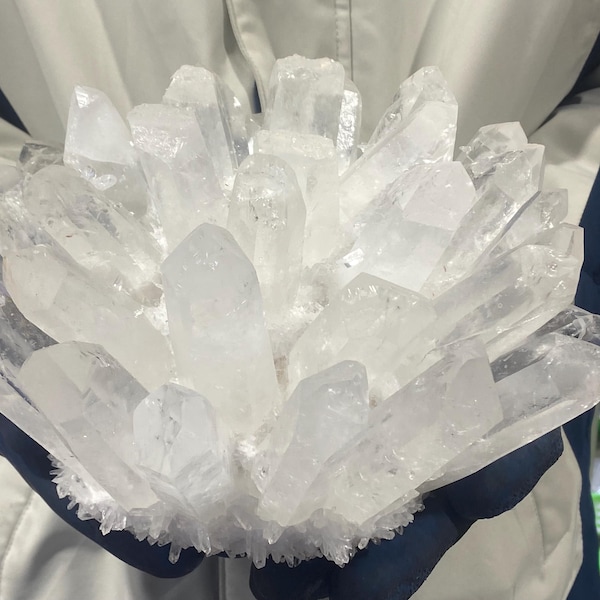 Hand Carved Clear Quartz Crystal Cluster Specimen: Home Decoration