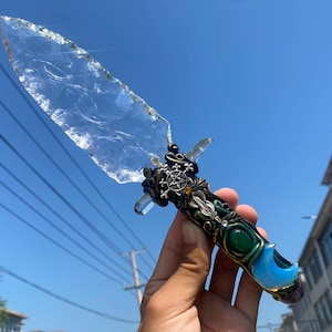 9.8inche Natural Clear quartz,hand carved Knife,Crystal Big knife,Clear quartz knife,home decoration,crystal gifts