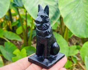 Hand Carved Obsidian Crystal Dog: Home Decor Gift (3.1 Inch)