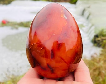 Hand Carved Carnelian Quartz Egg: Crystal Home Decoration