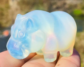 Opal Quartz Hand Carved Hippo: Crystal Home Decor