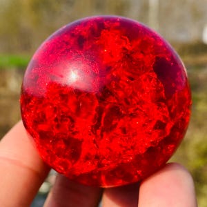 1.9" Magical Red Aura Crackle Sphere hand carved Crystal Ball home decoration Red ball crystal gifts