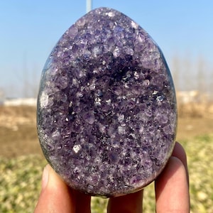 Natürliche Amethyst-Geode, handgeschnitztes Ei, Amethystquarz-Cluster, Hauptdekoration, Kristallgeschenke, Kristallenergie A-2