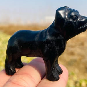 2.4inche Natural Obsidian quartz,hand carved dog,Obsidian crystal dog,home decoration,crystal gifts
