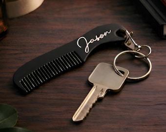 Personalized Mini Mustache Comb Keyring: Engraved Beard Grooming Tool
