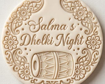 Personalised Dholki Night Floral Paisley Biscuit Icing Stamp and Cutter | Custom Name Mehndi Fondant Embosser | South Asian Wedding Fits M&S