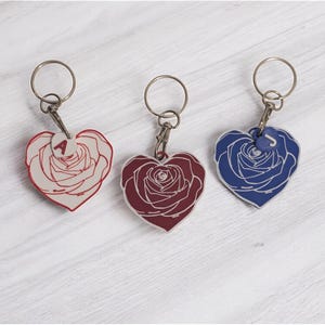 Custom Initial Keyring - Floral Rose Heart Keychain, Personalized Gift for Her, Mother’s Day Gift, Rose Keychain, Initial Keychain