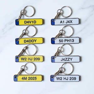 Custom Personalised Number Plate Keychain Mini Car Plate Keyring White or Yellow PLA 4mm Thick Unique Gift for Car Enthusiast