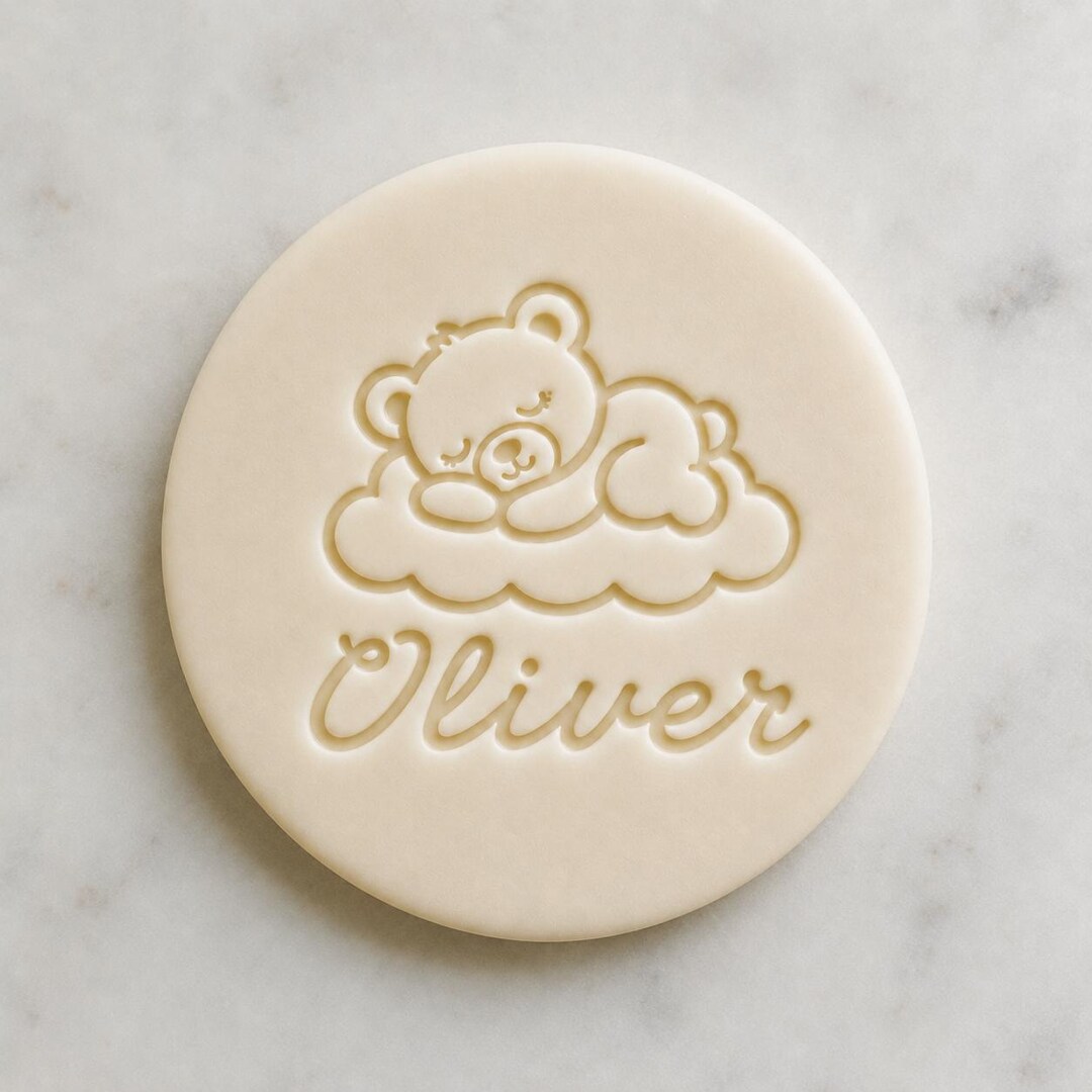 Baby Shower Cookie Stamp and Cutter Set, Sleeping Teddy Bear Cloud ...