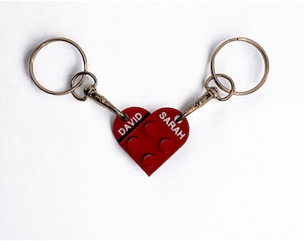 Personalized Brick Keychain: Interlocking Heart, Couples Initial Keyring