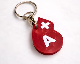 Blood Type Keyring, Medical Alert Keychain, Glitter Blood Group Tag, Emergency ID, Nurse Gift