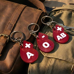 Blood Type Keychain, Custom Glitter Drop Tag, Medical Alert ID, Nurse Gift, Paramedic Keyring, Personalized Bag Charm