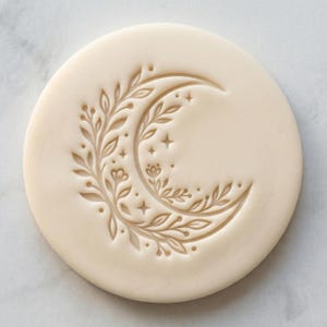 Botanical Crescent Moon Biscuit Icing Stamp and Cutter Set | Celestial Fondant Embosser | Floral Moon Cookie Stamp Fits M&S All Butter