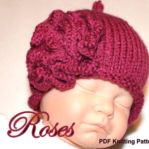 PATTERN Roses Size 0 to 3 Months Baby Hat Knitting Pattern with Rose image 3