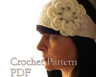 CROCHET PATTERN - Headband With Flower Crochet Pattern Looks Like Knitted
