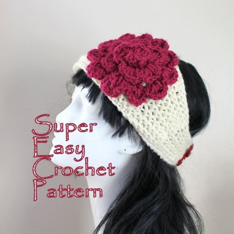 CROCHET PATTERN Super Easy Crochet Headband With Flower PDF Aran Weight image 2