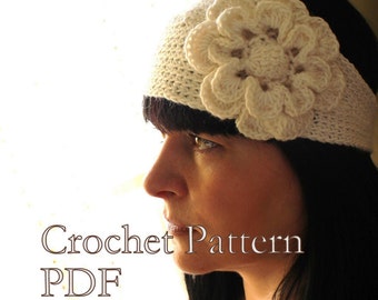 CROCHET PATTERN - Head Band With Flower Crochet Pattern Looks Like Knitted