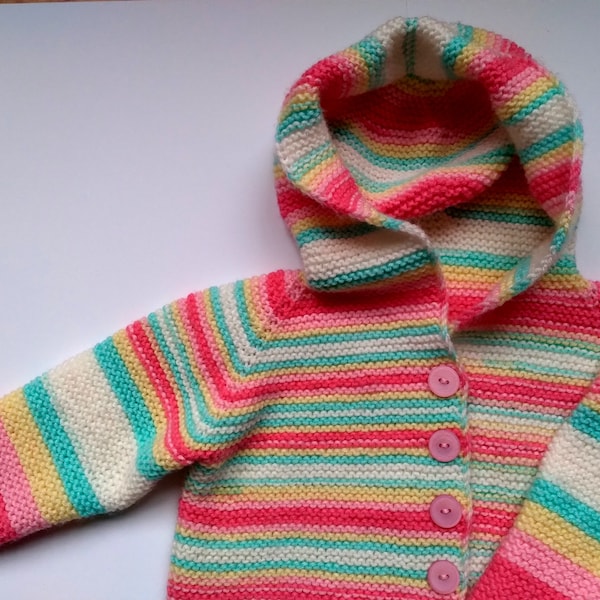 Knitting Pattern - Baby Top Down Cardigan Little Peach Super Easy Size 12 - 18 Months