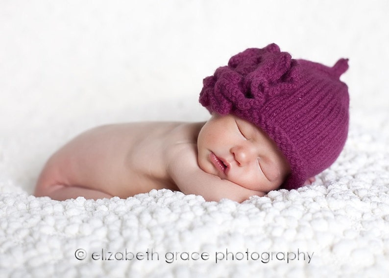 PATTERN Roses Size 0 to 3 Months Baby Hat Knitting Pattern with Rose image 1