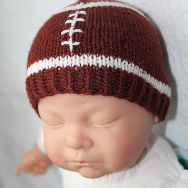 KNITTING PATTERN - Football Baby Hat  Size 0 to 3 and 6 to 12 Months Knitted in the Round