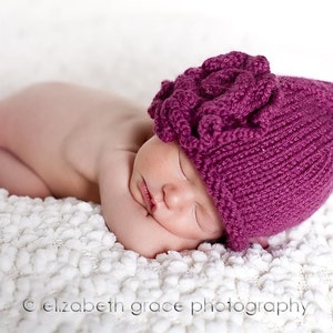 PATTERN - Roses Size 0 to 3 and 3 - 6 Months Baby Hat Knitting Pattern with Rose