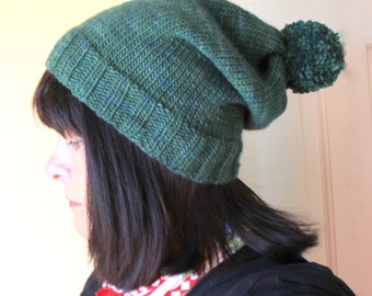 KNITTING PATTERN - Bobble Hat/Stocking Cap  Slouchy in Six Sizes - Very Easy
