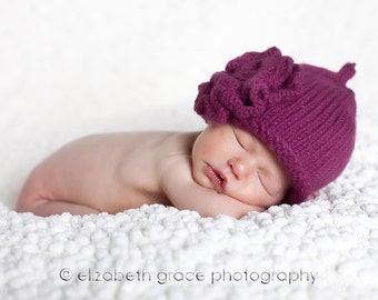 KNITTING PATTERN - Roses Size 0 to 3 or 3 to 6 Months Baby Hat Knitting Pattern with Rose