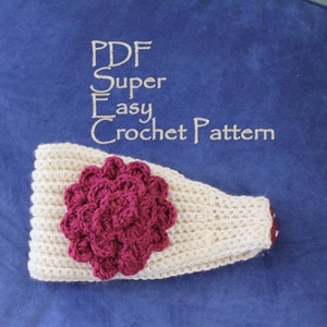 CROCHET PATTERN - Super Easy Crochet Headband With Flower PDF Aran Weight