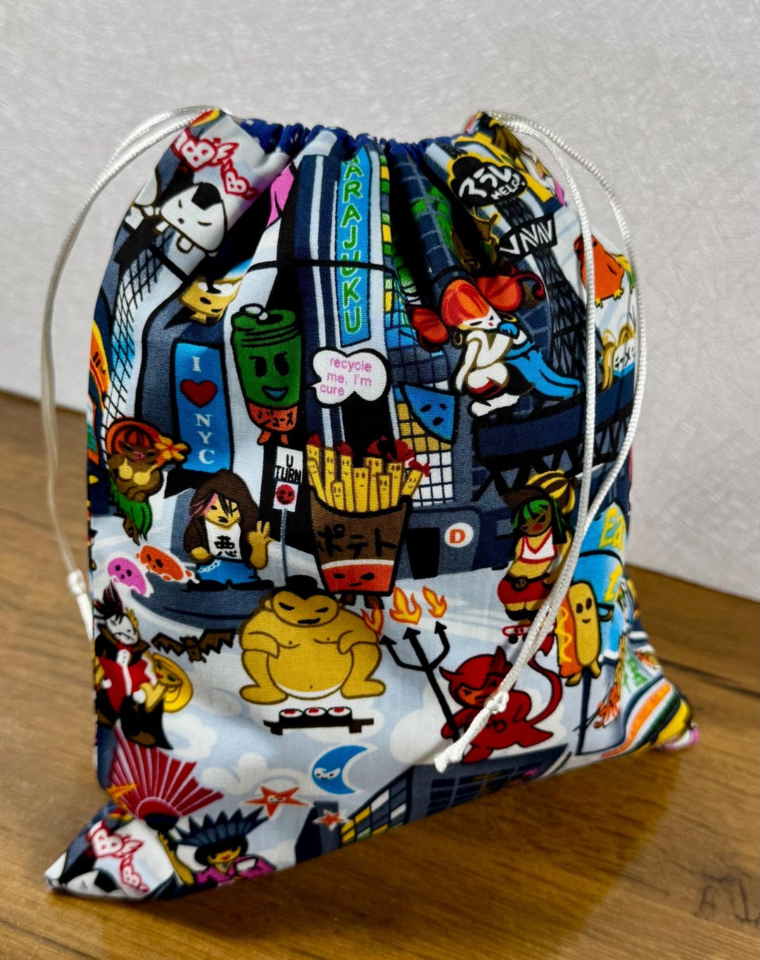 Reversible Drawstring Bag Japanese Anime Harajuku Tokyo Takoyaki Ramen ...