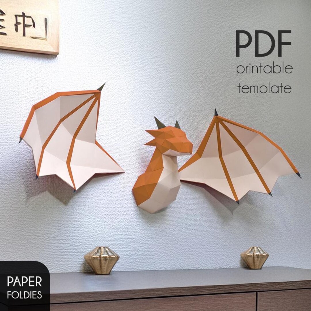 Brown Dragon Wall Sculpture Papercraft | DIY 3D Low Poly Paper Model ...